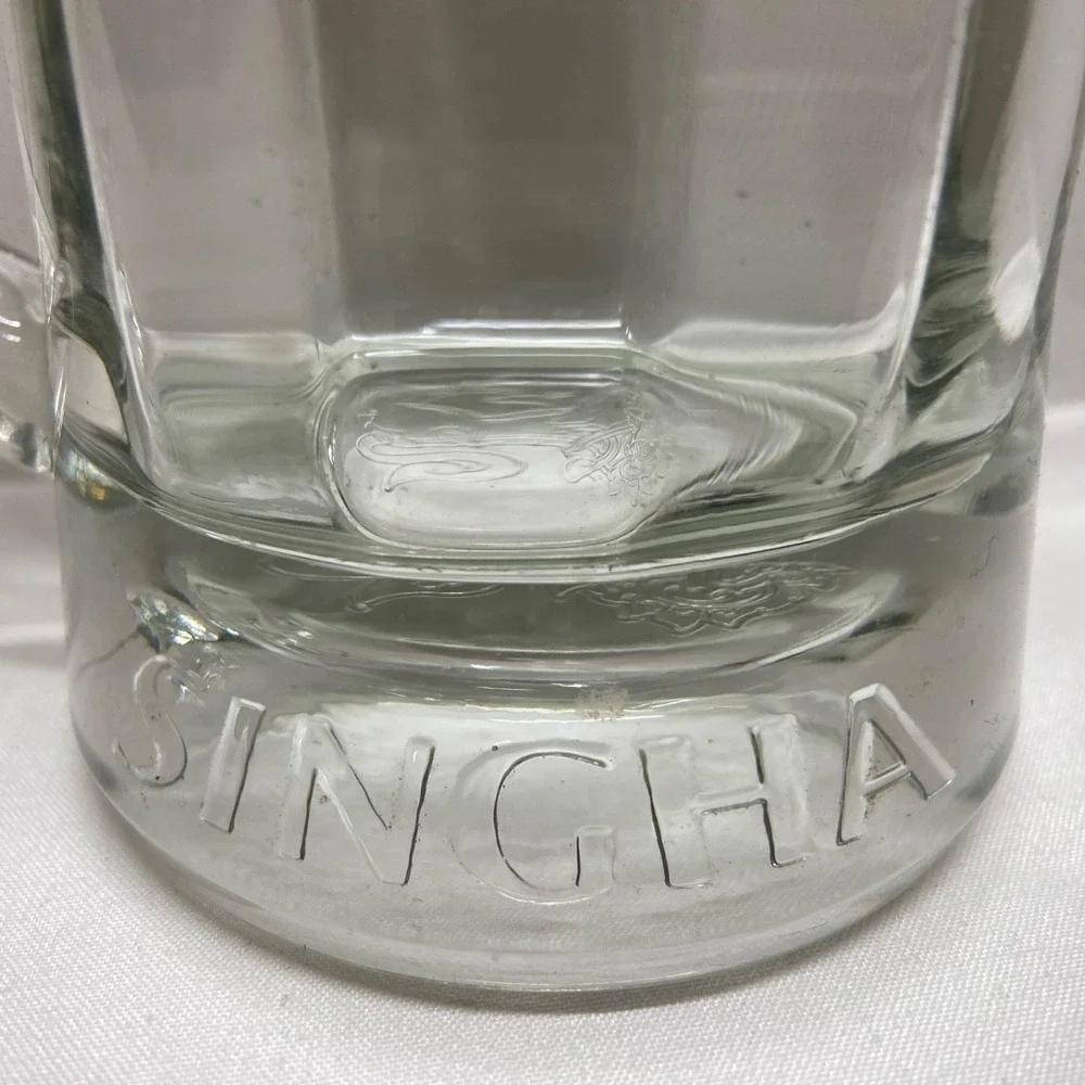 Singha Beer Mug Original Thailand Glass Collectible 12oz Drink ware GUC
